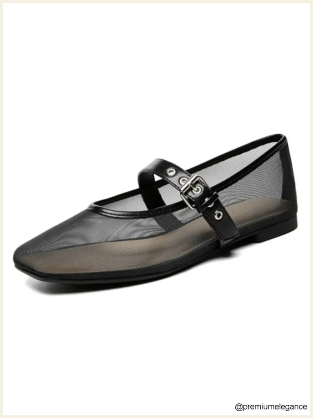 Mesh Ballet Flats with Square Toe Mary Jane Style Adjustable Buckle Strap